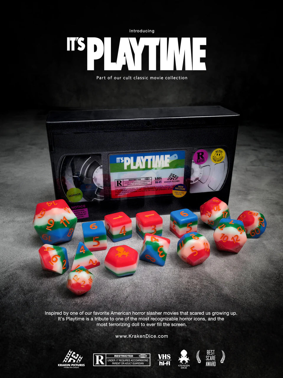Kraken Dice It's Playtime - 14pc Horror Themed Dice Set
