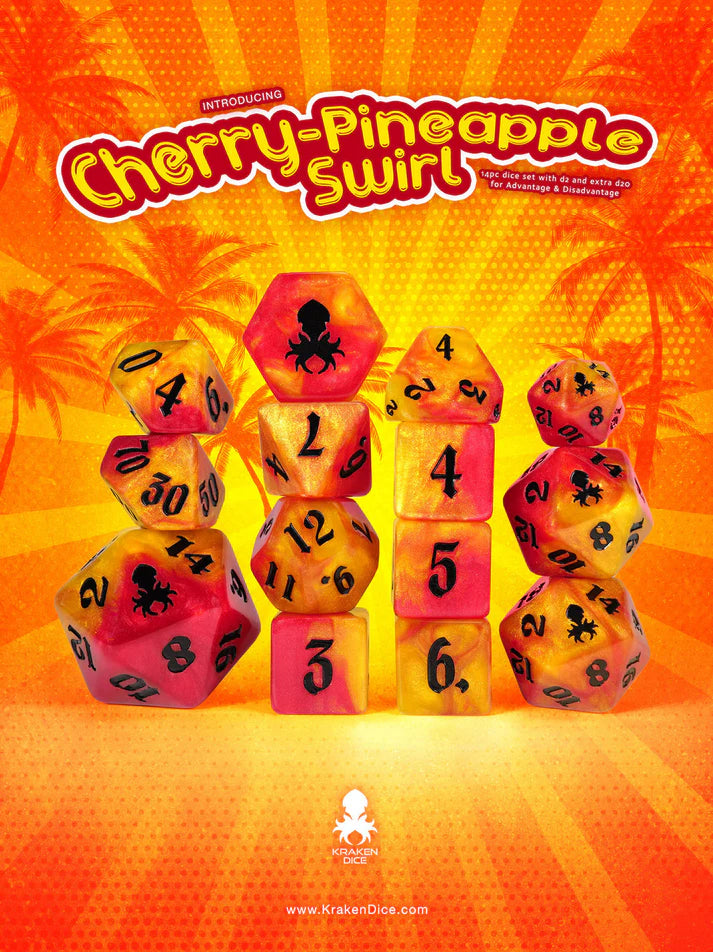 Kraken Dice Cherry Pineapple Swirl - 14pc Dice Set