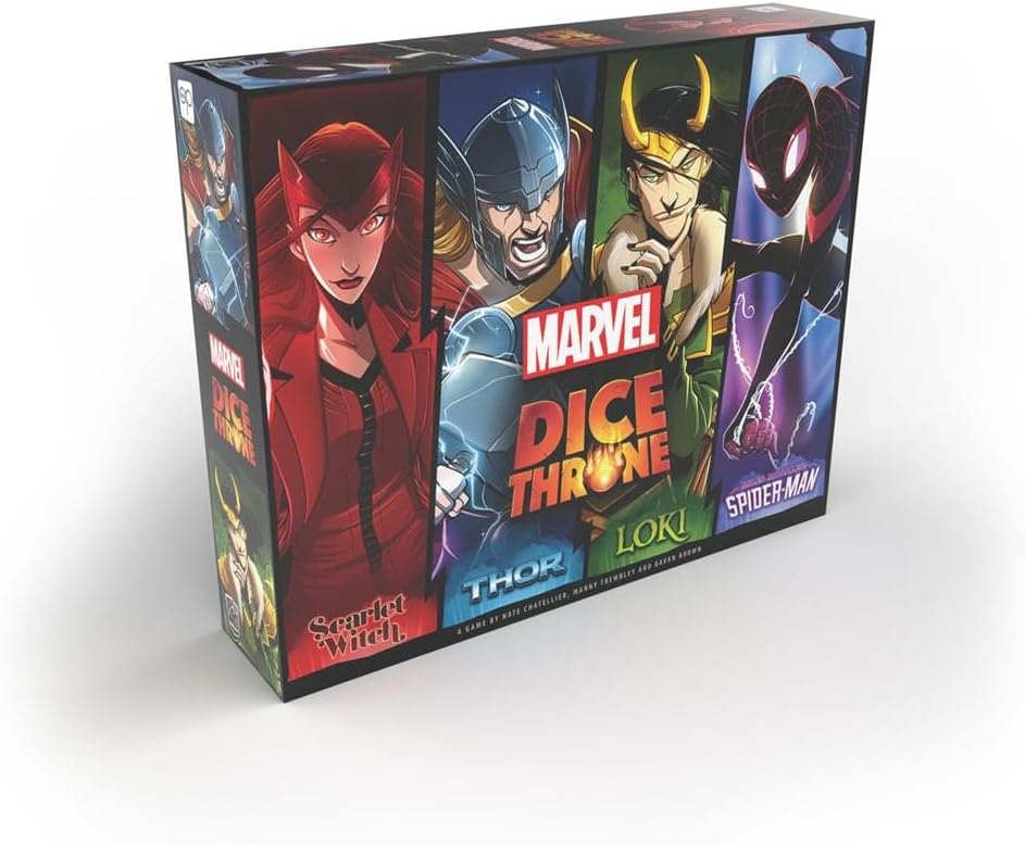 Marvel Dice Throne Board Game - 4-Hero Box with Scarlet Witch, Loki, Thor, and Spider-Man